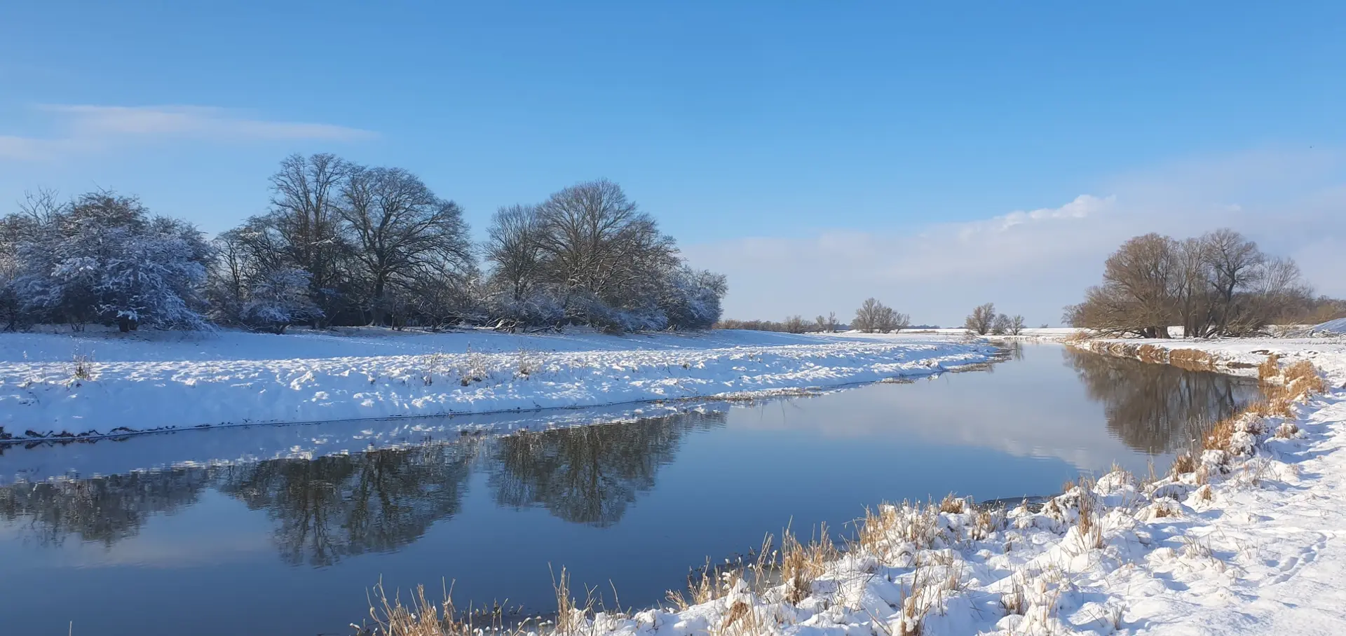 Winterlandschaft: Aland, der Seitenarm der Elbe vereist.